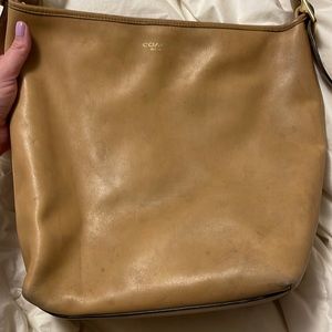 Camel leather coach bucket bag